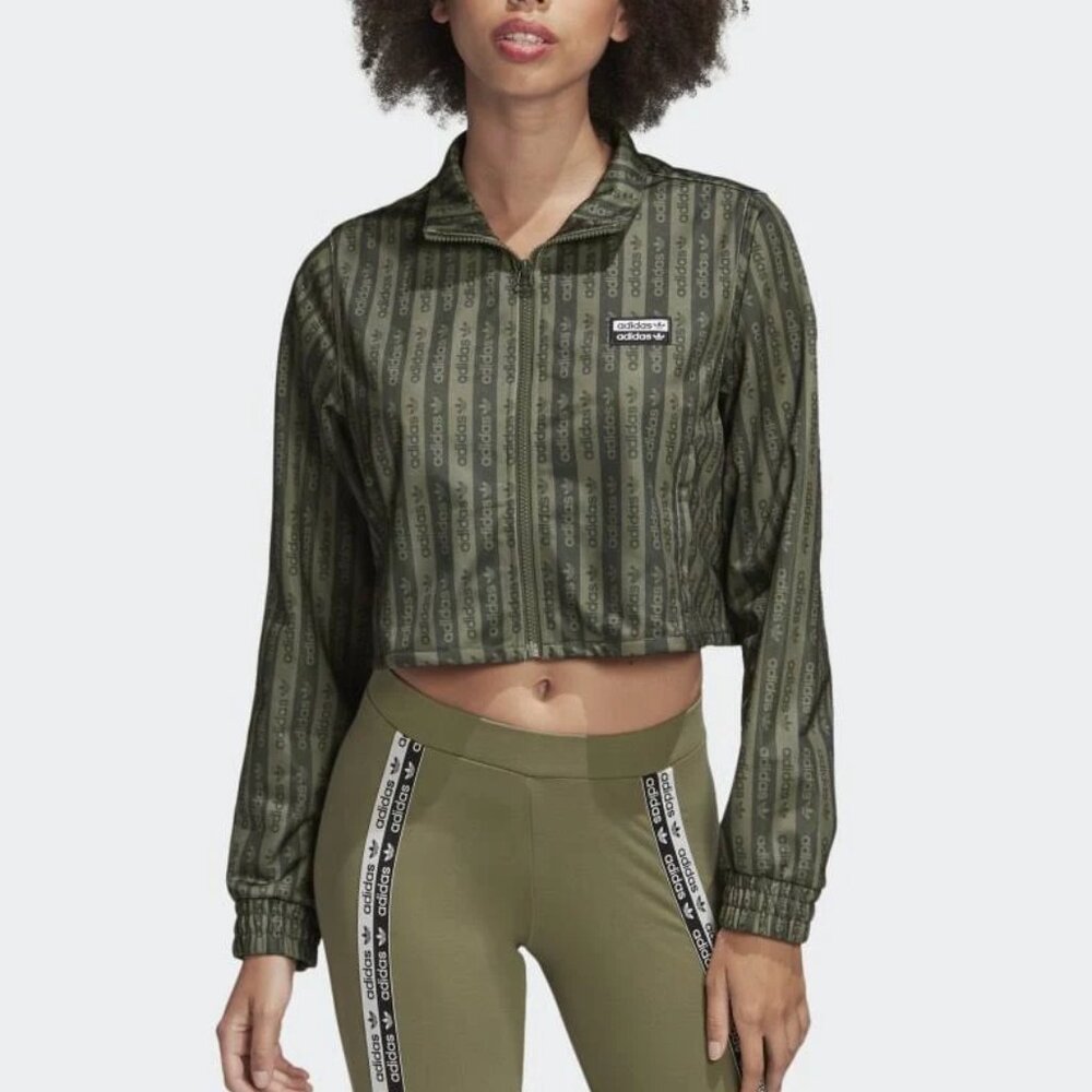 Adidas Originals Cropped Track Jacket Green Black Medium Full Zip NWOT